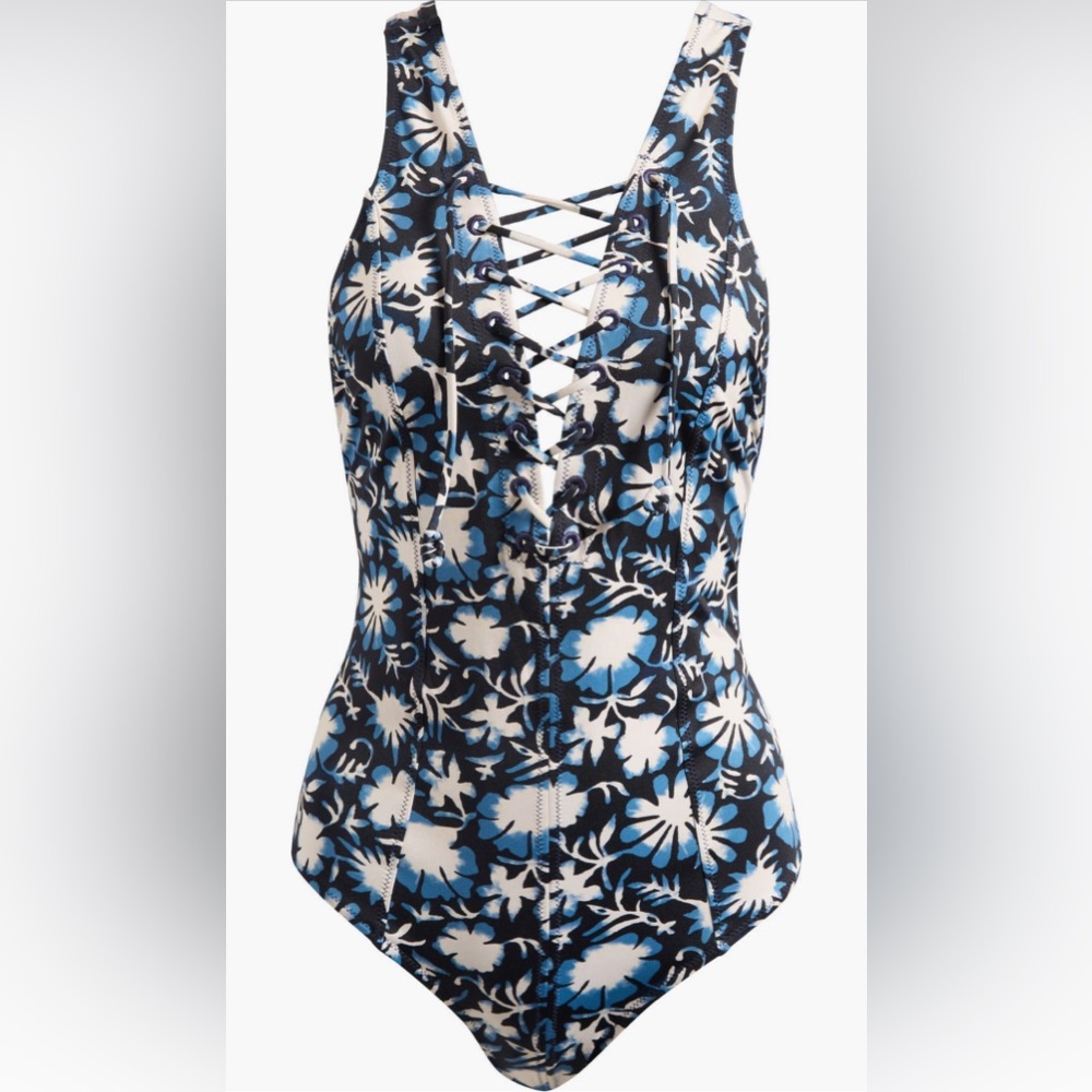 Ulla Johnson Halia Floral Lace-Up One-Piece Swimsuit